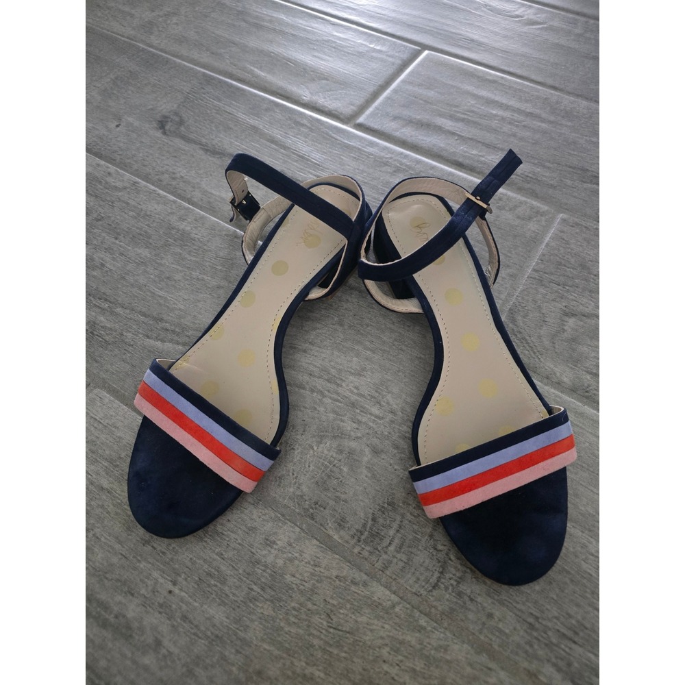 Boden Navy Suede Multi Stripe Block Heel Sandals Size 8 39 Women Low Heel Buckle